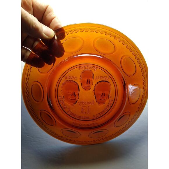 Vintage Carnival Glass Orange Apollo 13 Space Astronaut Plate Wheaton Glass NASA - Picture 5 of 6